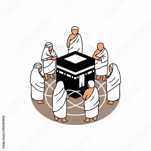 Muslim Men Performing Tawaf Around Kaaba.
