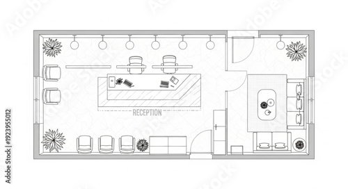 Detailed architectural floor plan showcasing interior design elements and spatial arrangement.