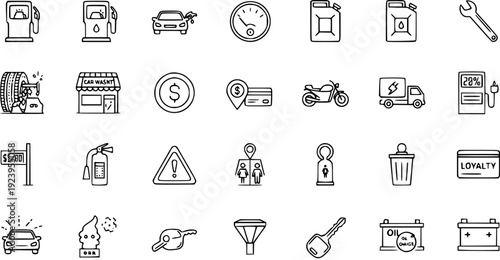 Icons related to cars, gas stations, and car services