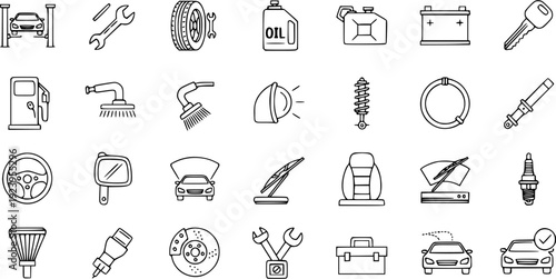 Automotive Car Service and Repair Outline Icons Collection