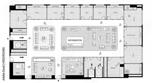 Detailed architectural floor plan showcasing interior design and room layouts for a building.