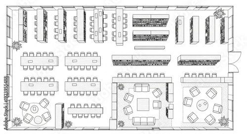 Detailed architectural floor plan showcasing interior design elements and furniture arrangement.