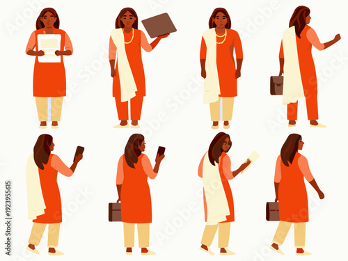 Diverse women in traditional indian attire shown in various poses and perspectives
