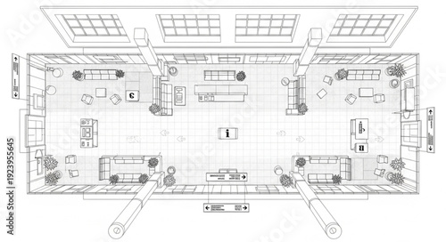 Architectural blueprint of a modern building showcasing interior and exterior design elements.