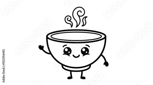 A cartoon cup of hot beverage with a smiling face and steaming vapors.