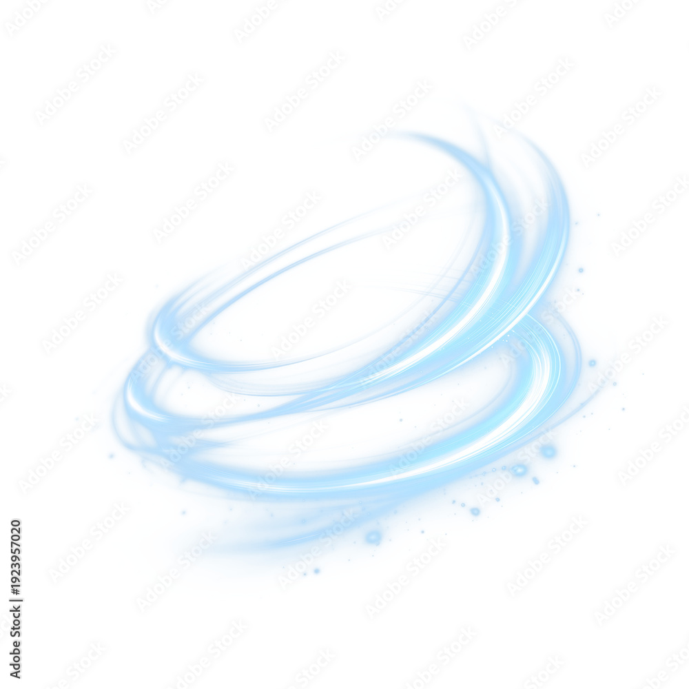 Obraz premium Blue Wind Swirl Vortex Ring with Light Trails, Isolated Transparent PNG Overlay