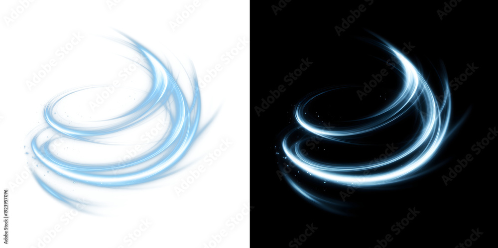 Obraz premium Blue Wind Swirl Rings Light Trail Overlay, Transparent and Black Background Versions
