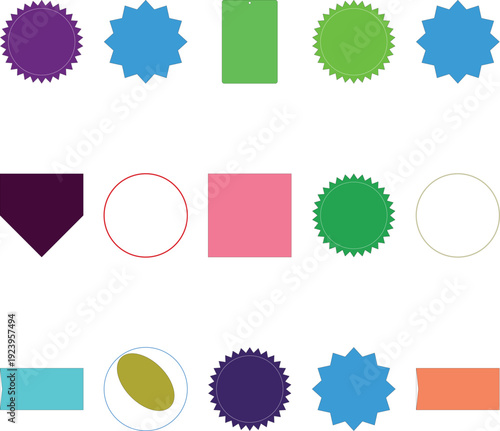 Abstract Colorful Geometric Shapes Collection: Starburst Badges, Labels, and Design Elements for Modern Graphics Projects