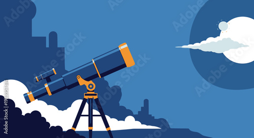 Telescope on a tripod stand.