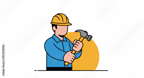 Man wearing hard hat holding hammer.