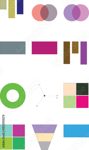 Abstract Infographic Design Elements Collection: Modern Geometric Shapes, Charts, Diagrams for Data Visualization Background.