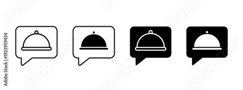 Serving Tray Notification Icon Set. Food Alert Delivery Symbols