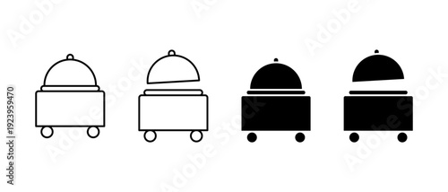 Serving Tray on Cart Vector Icon Set. Room Service Hotel Symbols