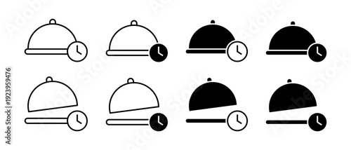 Serving Tray Vector Icon Set. Waiter Food Platter Gala Dinner Symbols