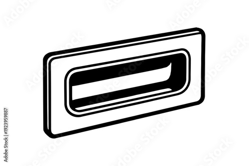 Recessed Flush Cabinet Pull Handle Vector Illustration. Minimalist Built-in Furniture Hardware Icon for Modern Interior Design and Sliding Door Concepts.
