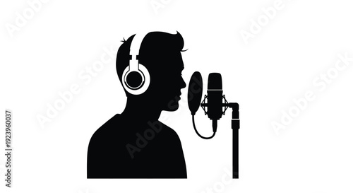 Man Singing or Speaking into Microphone Silhouette Illustration