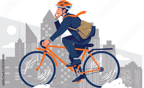 Vector illustration of person riding on bicycle, daily busy life balance character vector illustration