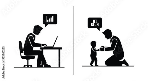 Remote Work and Parenting Silhouette Illustration