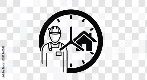 Construction Worker and Home Service Icon Illustration