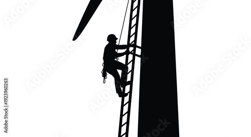 Worker Climbing Wind Turbine Silhouette Illustration