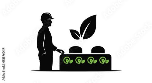 Farmer Monitoring Smart Agriculture Silhouette Illustration