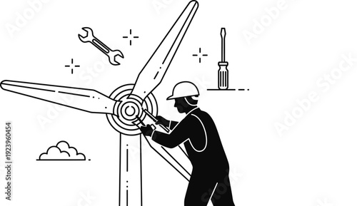 Engineer Repairing Wind Turbine Illustration
