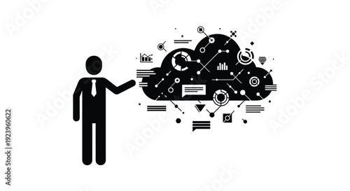 Businessman Presenting Cloud Technology Silhouette Illustration