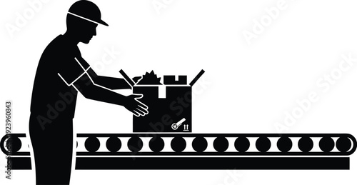 Factory Worker Packing Boxes Silhouette Illustration