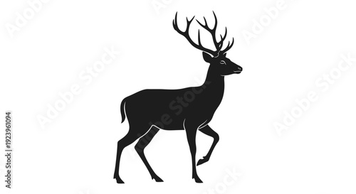 Deer Silhouette with Antlers Running.