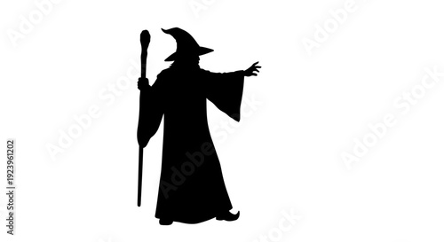 Wizard Silhouette with Staff Outstretched.