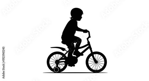 Child Riding Bicycle Silhouette Profile.
