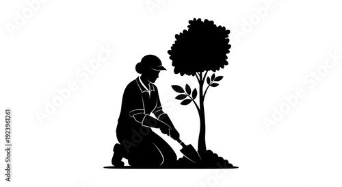 Man Planting a Tree Silhouette.