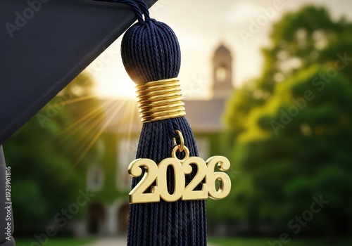 A close-up of a graduation tassel with the year 2026 inscribed on it.