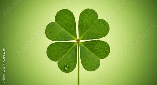 Closeup of a vibrant fourleaf clover symbolizing luck and fortune isolated on a soft green background.