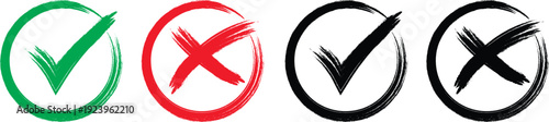 Checkmarks and crosses symbols in green red and black