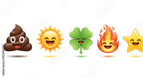Collection of various emoji symbols representing different concepts and ideas in a row.