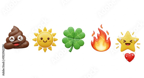 Collection of various emojis representing different concepts and emotions in a row 1.