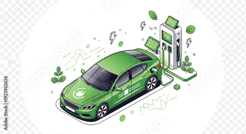 Green electric car charging at a station ecofriendly transportation concept 1.