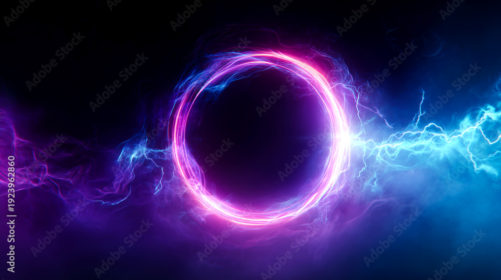 Fototapeta premium 紫の電流エネルギーリング・テクノロジー背景素材(IT・サイバー・エネルギー)
