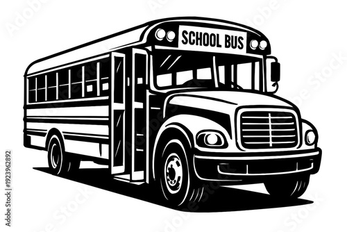 School Bus with Open Door Icon Vector - Classic Symbol for Education, Commute, and Kids