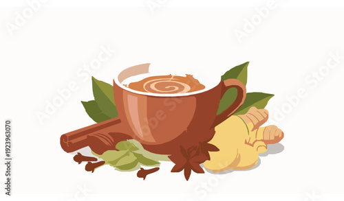 Masala Chai Vector Illustration Indian Spiced Tea Isolated on White