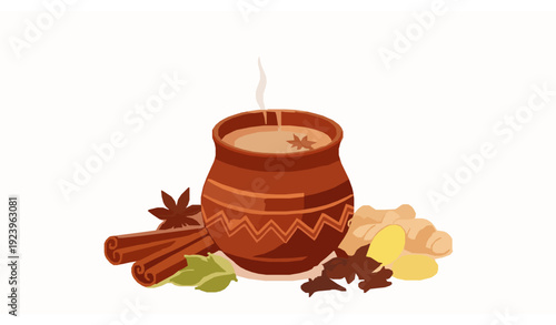 Traditional Masala Chai Indian Spiced Tea Vector Art