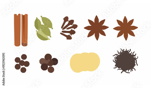 Masala Tea Spices Flat Vector Illustration Top View