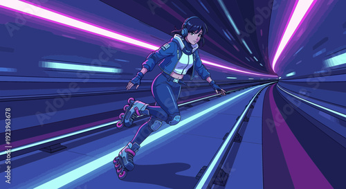 Dynamic Female Rollerblader in Motion.