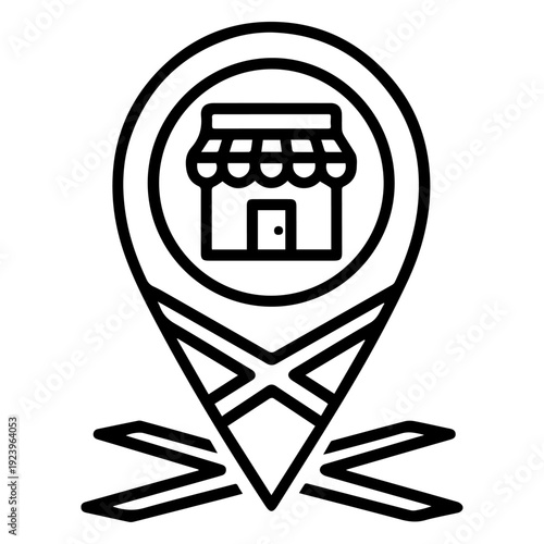 Storefront with location pin icon for local business map marker