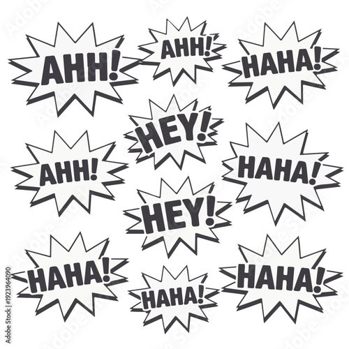A set of comic book style speech bubbles with various expressions