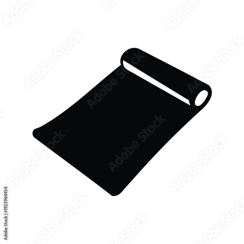 Rolled up black yoga mat in a minimalist design on white background