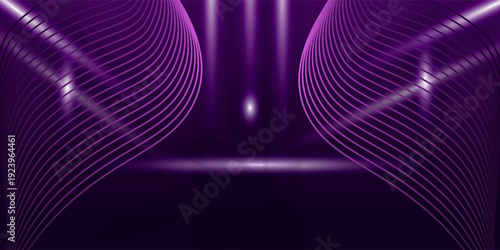 Elegant scene purple glowing lighting sparkle on dark purple background. Luxury design style. Vector illustration