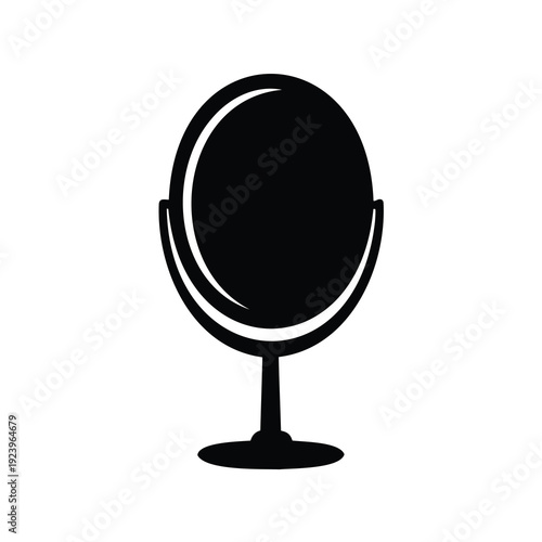 Stylized round vanity mirror in black silhouette on a white background