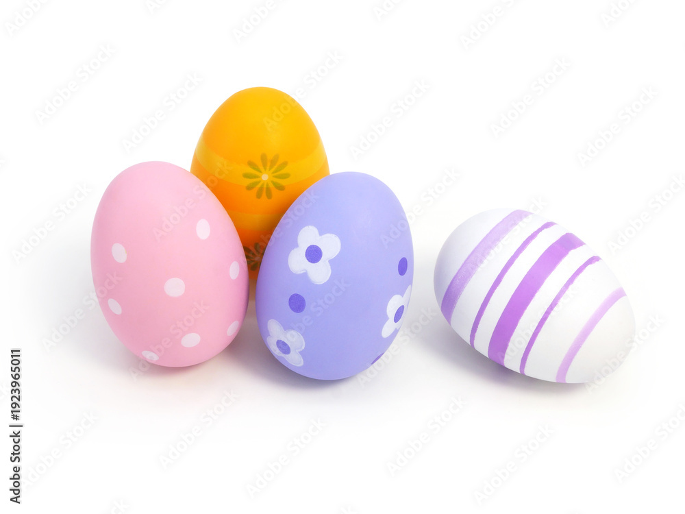 Fototapeta premium Colorful Easter eggs isolated on white background. Painted eggs. Egg Holiday
